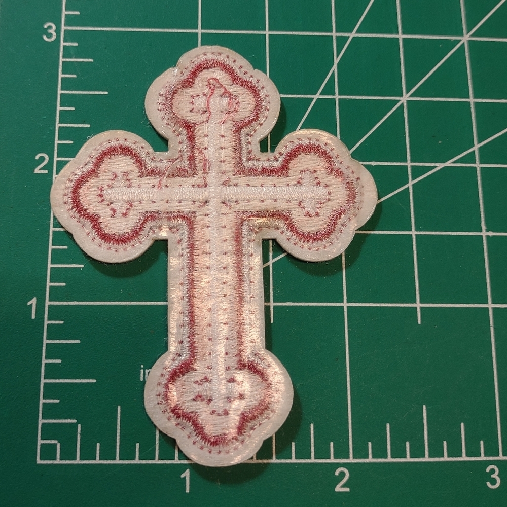 2/$10 Embroidered Cross Patch in Pink and Cream - Picture 2 of 3